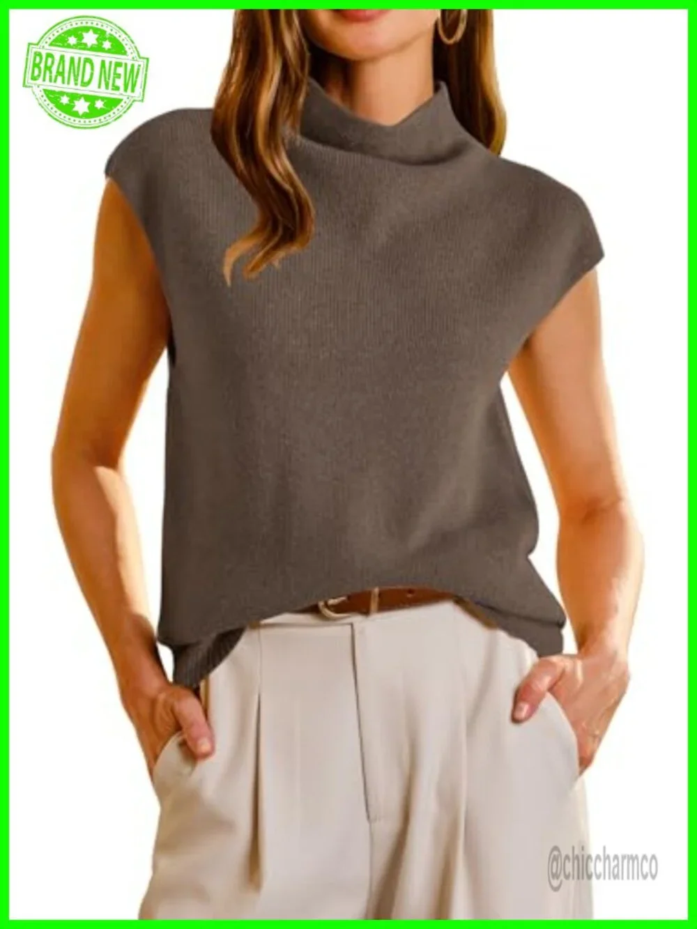 Wool Blend Mock Neck Sleeveless Turtleneck Sweater Vest Business Casual